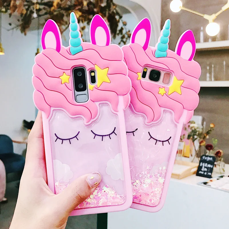 3D Cute unicorn case For Samsung S9plus liquid cover Sam galaxy S9 note8 S8 S8plus fundas |