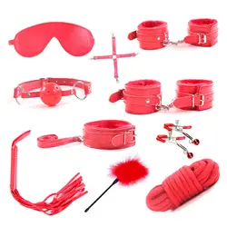 10 шт./компл. секс наручники для секса зажимы для сосков кнут кляп ошейник для сексуальных игр маска бандаж комплект сексуального белья