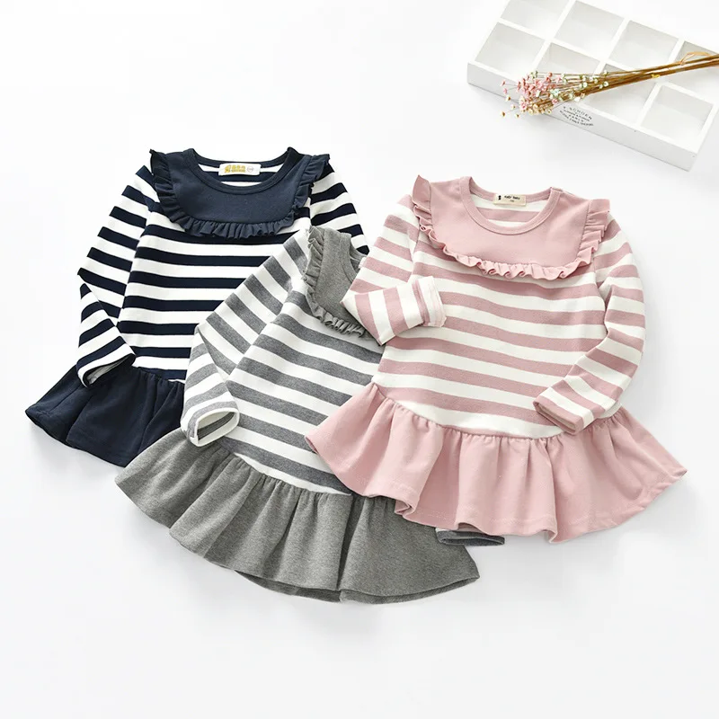 

BibiCola girls dress autumn cotton christmas wedding party formal cute princess dresses clothes kid striped dress girls clothing