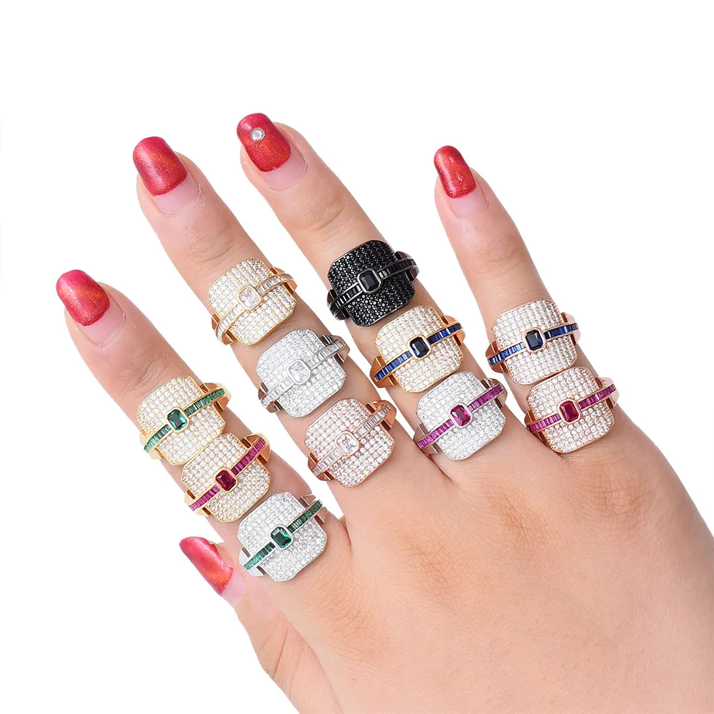 

Vecalon Monaco Design Statement Ring 925 sterling silver AAAAA Cz Stackable Party Wedding band rings for women Fashion Jewelry