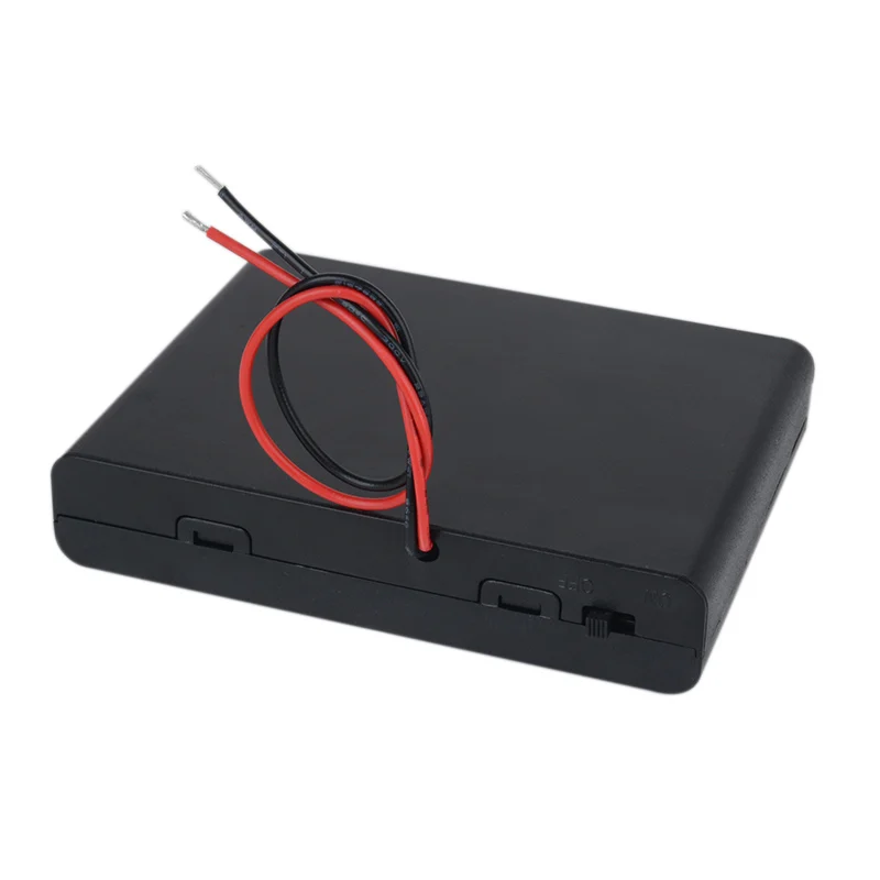 1pc Black Batteries Case Plastic+Metal Battery Holder Storage Box ON/OFF Switch with Cap Wire For 6xAA 1.5V Battery New