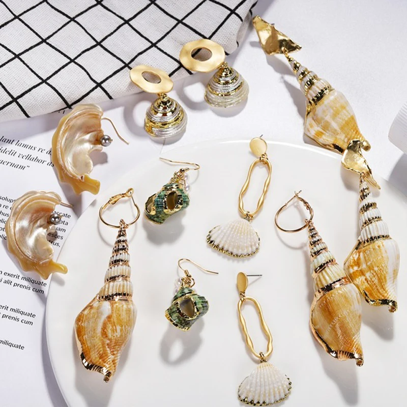 

Girlgo Trendy Beach Conch Dangle Earrings For Women INS Dropshipping Maxi Seashell Pendant Drop Earrings Pear Statement Jewelry