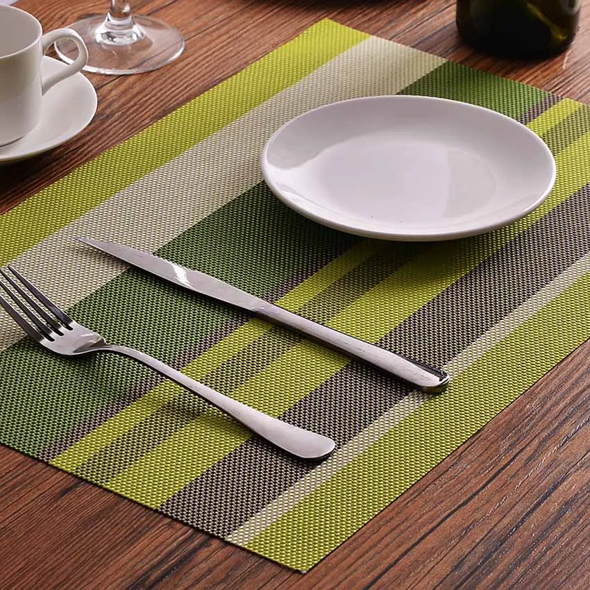  PVC Placemat Striped Slip-resistant Waterproof Table Mat Kitchen Dining Table Disc Pads Bowl Coaste