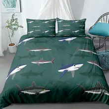 Зеленая Акула постельное белье набор для детей океан животных пододеяльник набор мальчик Рыба 3D цифровая печать кровать линия Король микрофибра