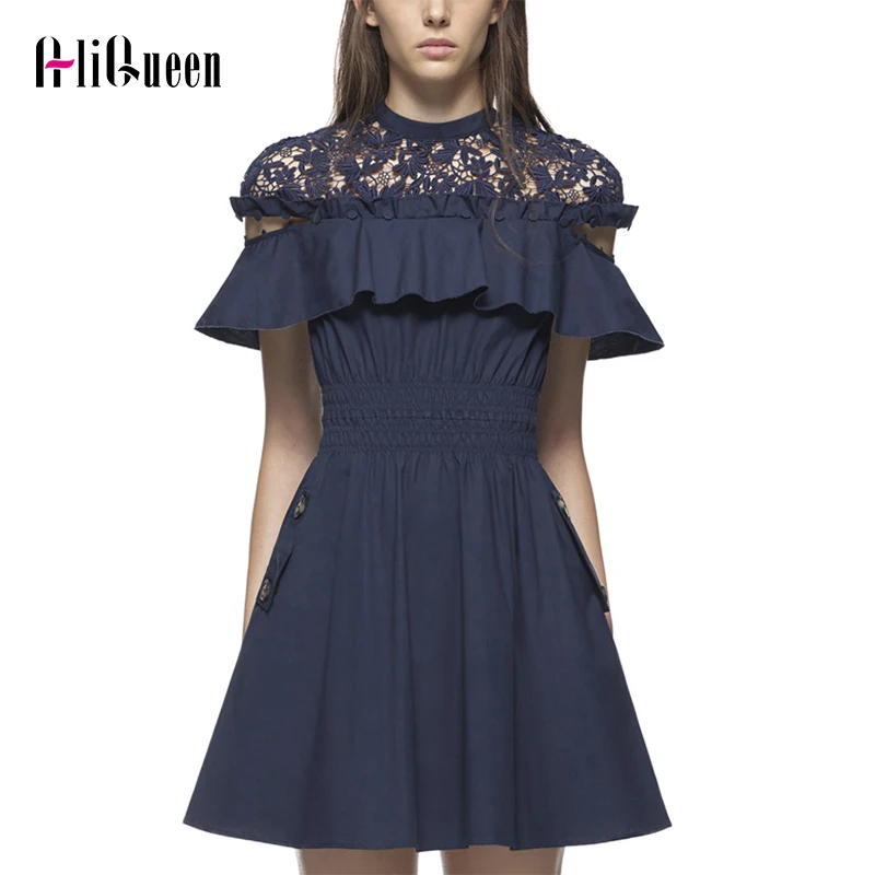 

High-end Women Dress 2019 Summer Dress Brand Desginer Short Cloak Sleeves Lace Hollow Out Self Portrait Runway Dress Vestidos
