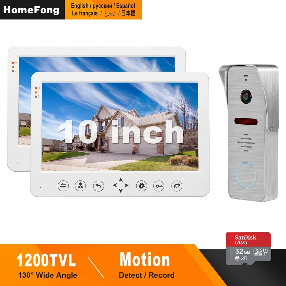 Homefong 10Inch Video Door Phone Intercom System 130°Wide Angle Camera Support Motion Detection For Home Video Intercom Doorbell