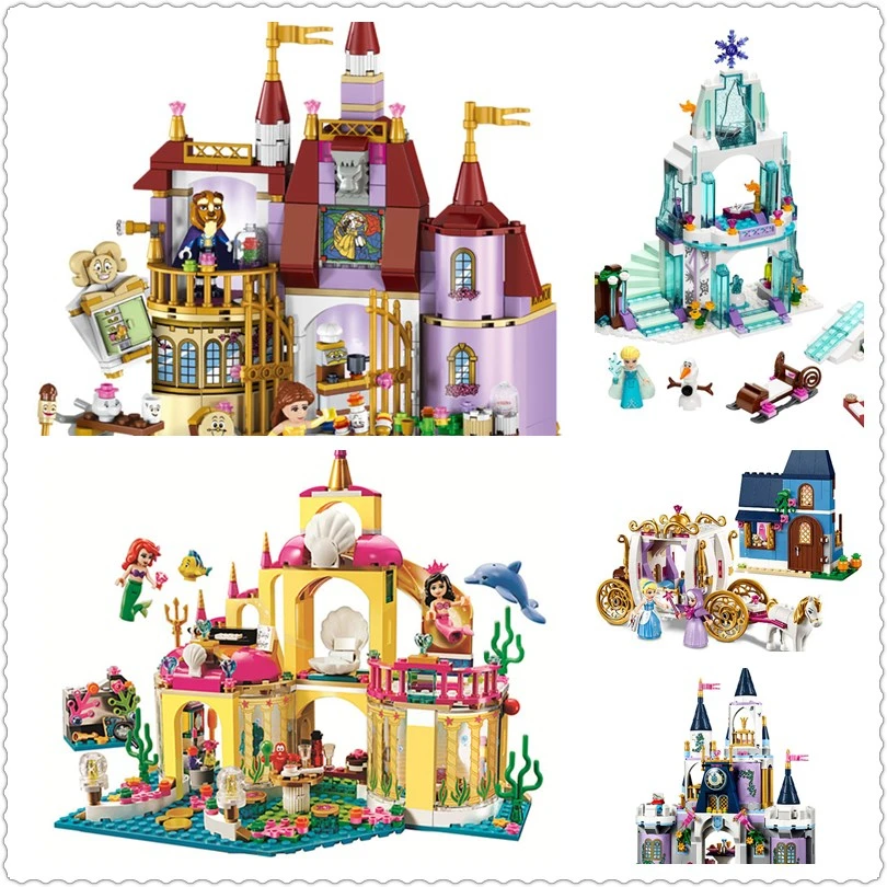 Princess Legoings Cinderella Elsa Anna Mermaid Ariel Castle Building Blocks Figure Girl Friends Bricks Toys for children