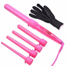 5 in 1 Professional Hair Curling Irons Interchangeable Curler Rollers 5 size Barrels Hair Crimper Styling Tools With Glove Pink