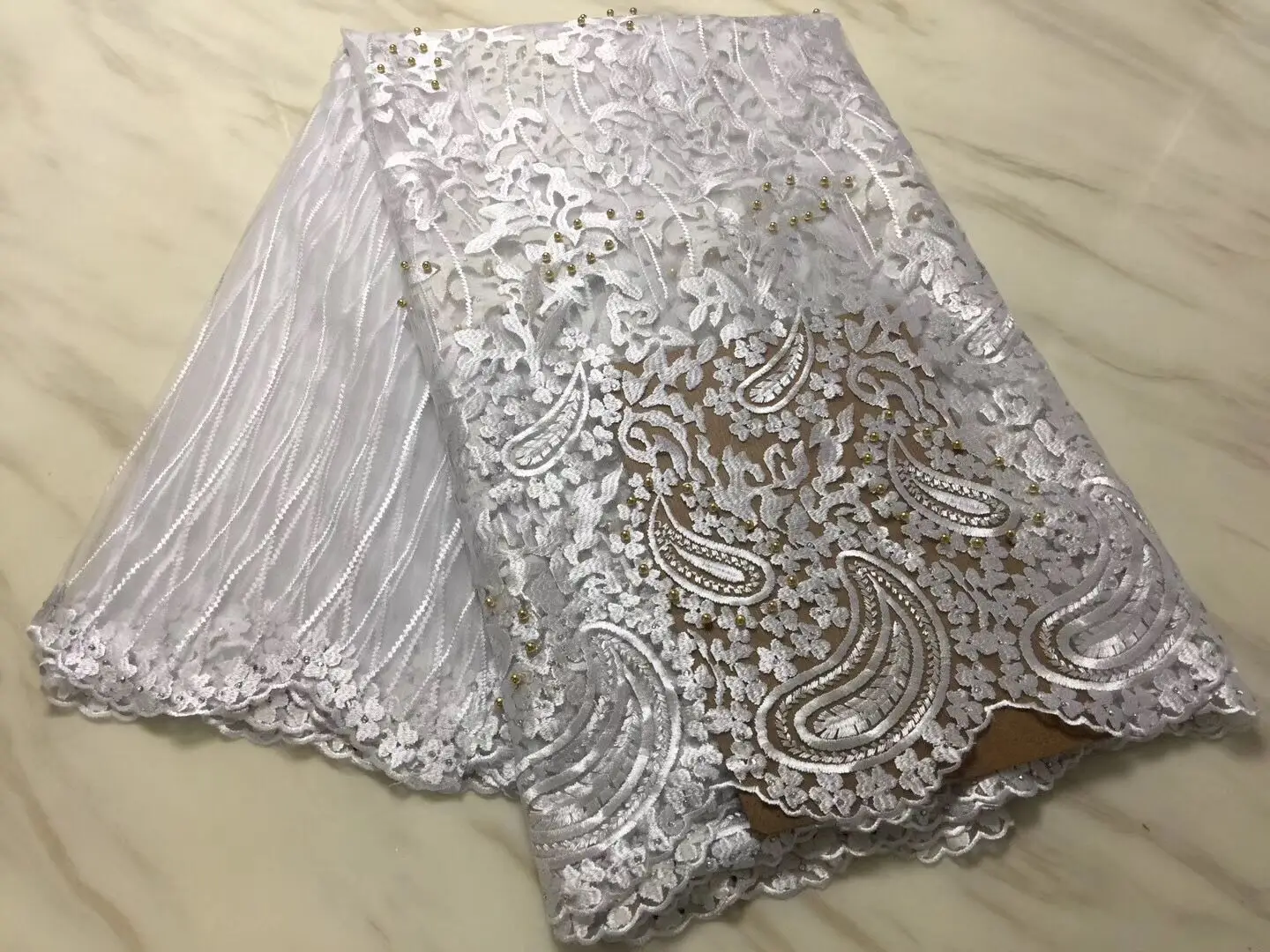 Последние нигерийские кружева ткани высокого качества Африканские кружева ткань для свадебного платья французский Тюль Кружева с бисером ZA168 - Цвет: As Picture
