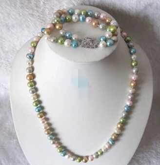 

ddh001113 21"/8" 7-9mm Multi Color Freshwater Pearl Necklace Bracelet Set C Jewelry