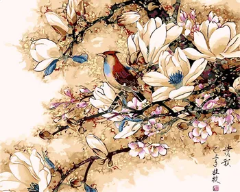 

MOLEK DIY Oil Painting by Numbers Flower Bird China Calligraphy Acrylic Paint on Canvas Home Decor Wall Artwork for Living Room