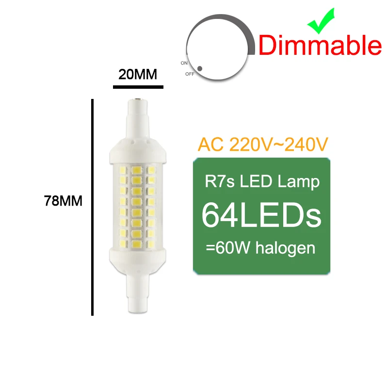 Kaguyahime СВЕТОДИОДНЫЙ R7S 6 Вт~ 15 Вт 110 В 220 В светодиодный светильник с регулируемой яркостью 78 мм 118 мм 189 мм Замена галогенного прожектора 50 Вт 150 Вт 200 Вт - Испускаемый цвет: 64LED 220V Dimmable