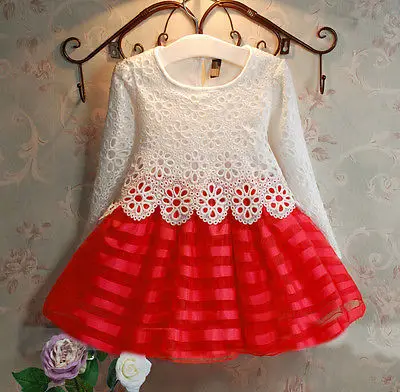 

Spring Baby Girls Children Cute Crochet Lace Long Sleeve Dress 2 color 3-8Years