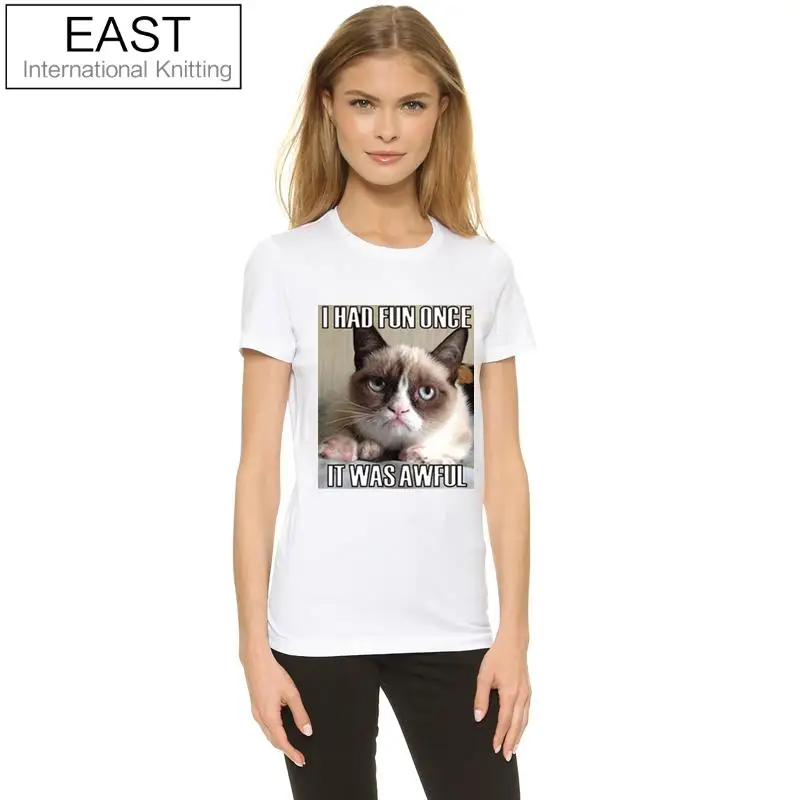 

Summer Casual Women T Shirt Grumpy Cat I Had Fun Once Printed Funny Harajuku White T-shirt Graphic Tees