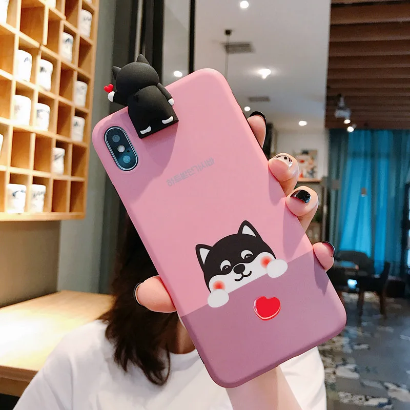 Чехол для телефона с мультяшным изображением Шиба ину для iphone XSMax X XR XS, новинка, 3D кукла, игрушка, держатель, матовый IMD чехол для iphone 6, 6 S, 7, 8 Plus, задняя крышка - Цвет: 2