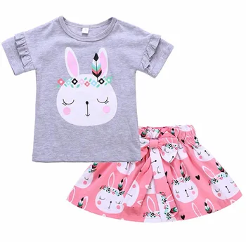 

5sets/lot toddler girls clothing sets (shirt +skirt ) bunny baby kids set 1-5T sylvia sis