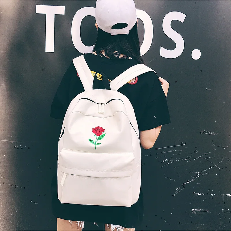 Men Canvas Backpack Cute Fashion Women Rose Embroidery Backpacks for Teenagers Women\'s Travel Bags Mochilas Rucksack School Bags (65)