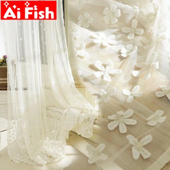 

High Quality Relife Sculpture Dimensional Flowers Embossed Curtains Screen For Living Room White Embroidery Sheer Panels MY272#3