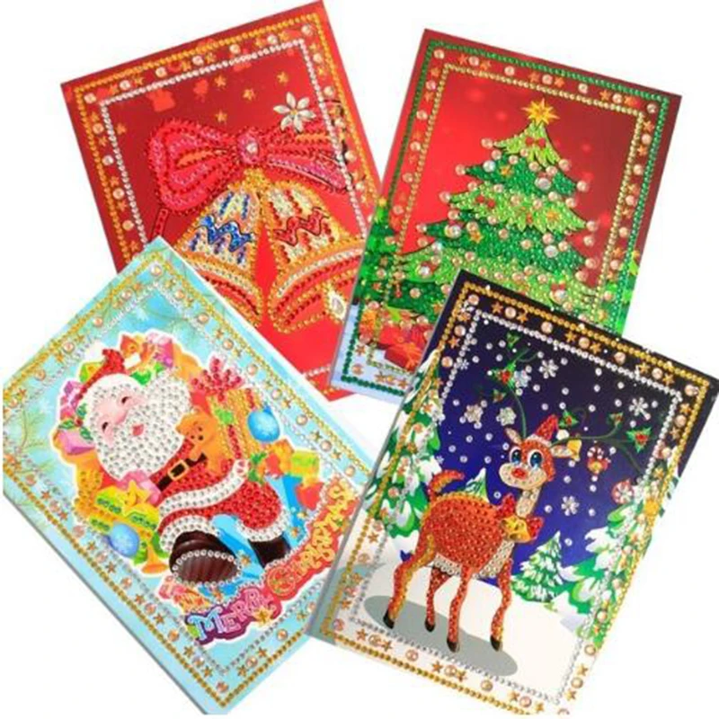 

new Diamond Painting Christmas Greeting Cards Diamond Mosaic Cartoon Mini Santa Claus Merry Christmas Paper Cards Craft Gift