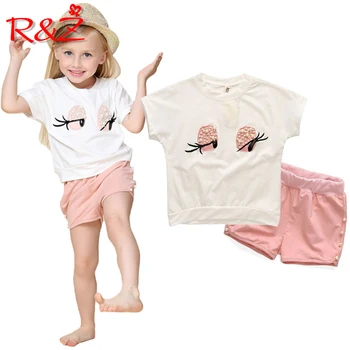 

R&Z Children's Suit 2019 Summer Girls Clothes Set Lovely Long Eyelashes Toddler Girl Tops Pants Girls Suit Kids Clothes
