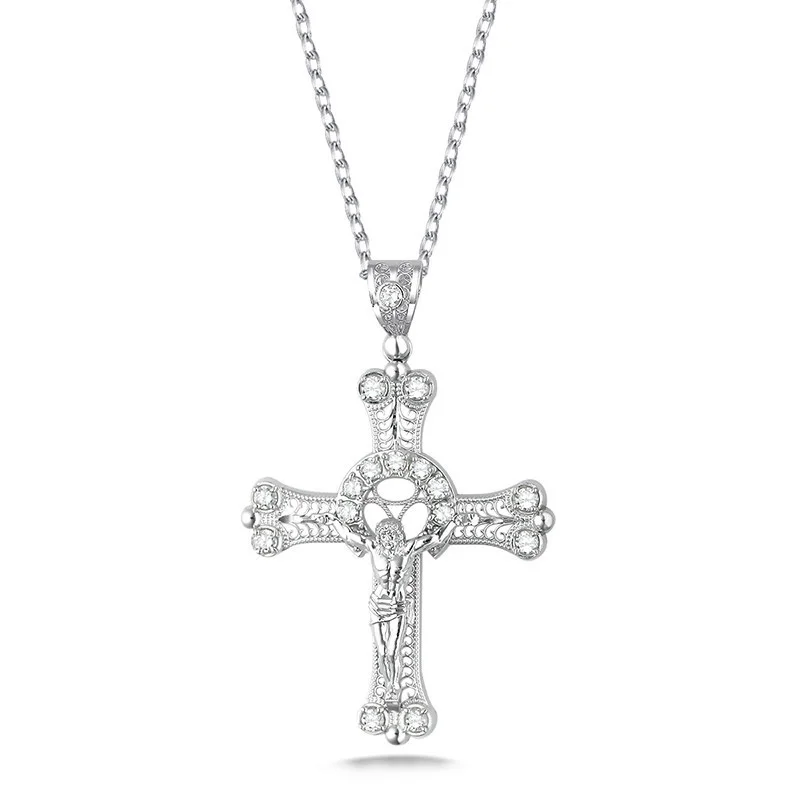 

925 silver necklace with hollowed-out man's crucifix pendant