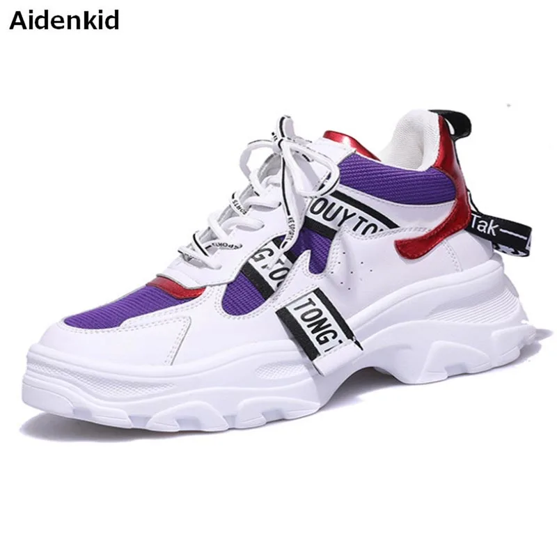 

Aidenkid 2018 New Fashion Women's Old dirty Shoes Pigskin Sneakers Lace Up Soft Wild Thick Bottom Casual Shoes