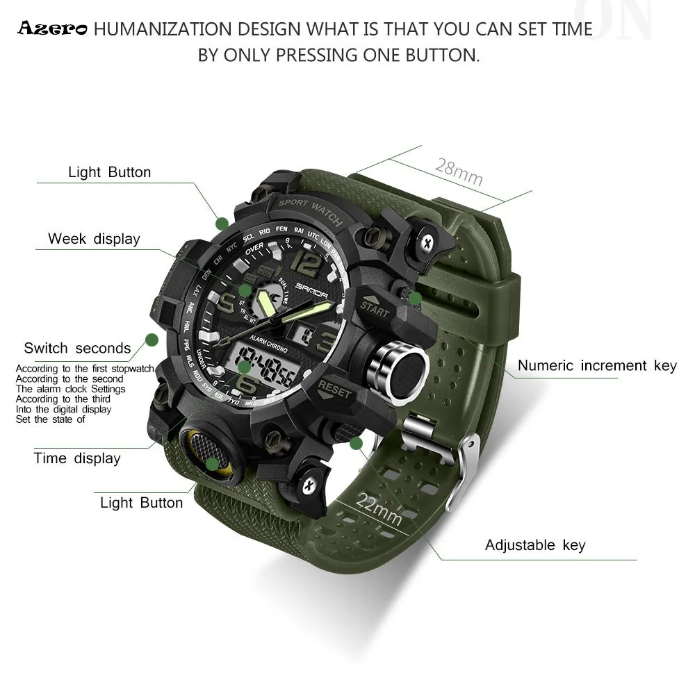

New Colourful Sport Watch Luxury Double Display Cold Light Electronic Waterproof Sport Watch Bayan Kol Saati Erkek Saat Clock
