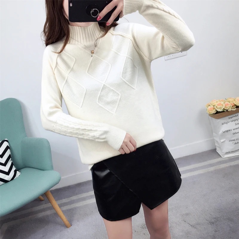 

Fashion Sweaters Office Lady Computer Knitted Turtleneck Full Pullovers Solid Knit Sweet Loose Knit new