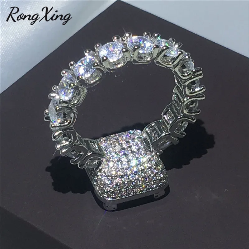 Обручальное кольцо RongXing серебристого цвета с квадратным цирконом обручальные