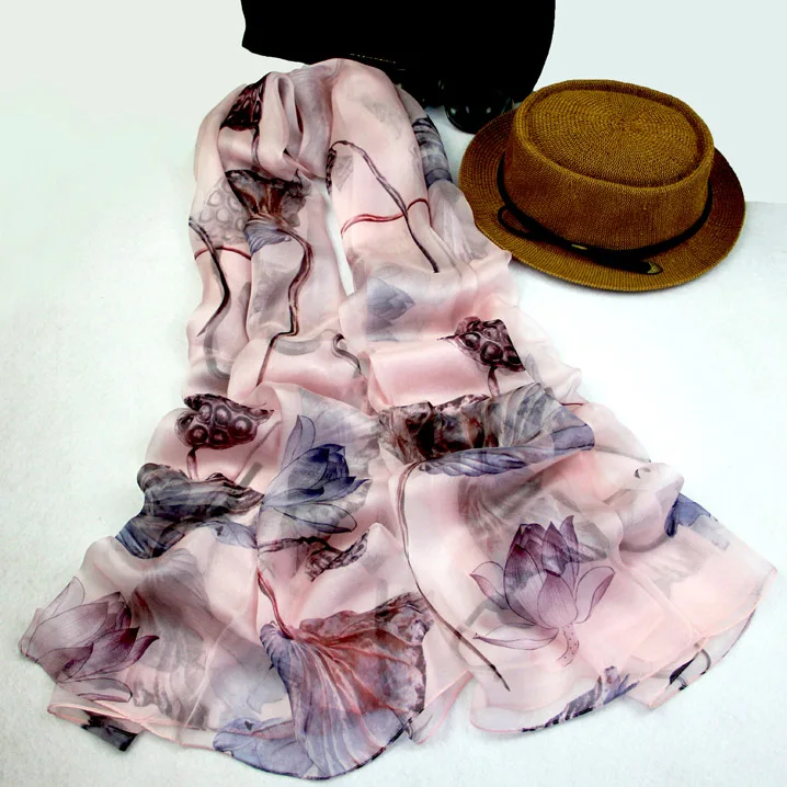 

High quality fashion 100% real silk scarf Shawl hijab for women big size long wrap Summer beach coverup