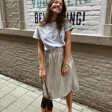 Для женщин Мода г. металлик блеск блестками эластичный пояс Jupe Femme плиссированная юбка