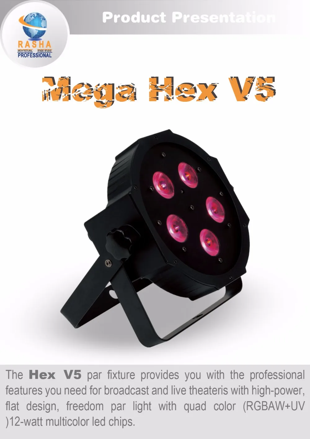 

Factory Direct Sale Rasha HexV5-5*18W 6in1 RGBAW UV LED Quad Mega Par Light, High Brightness LED Par Can For Disco Stage Event