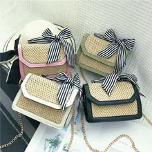 Women Fashion Straw Bowknot Shoulder Bag Lady Handbag Leather Crossbody Bag Ladies Bow Pactwork Shoulder Bags Women Handbags