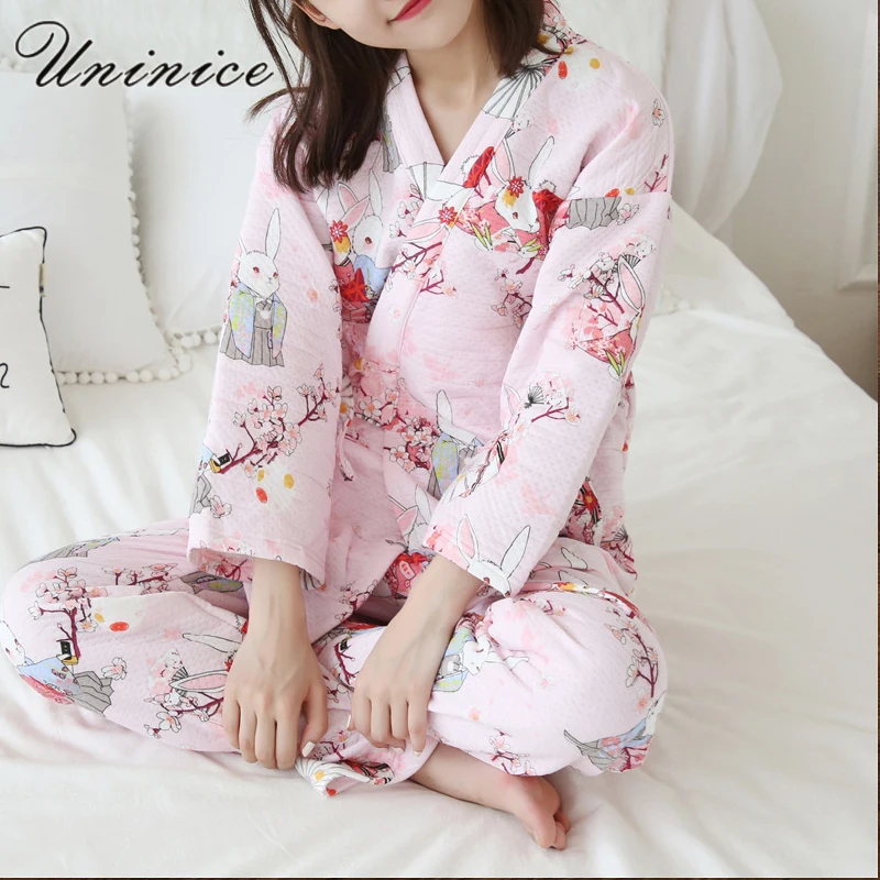 Japanese Yukata Winter Warm Bathrobe Kimono Suits Robes Pajamas Tops