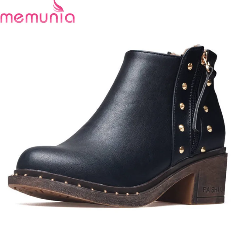 

MEMUNIA 2018 new arrival short plush autumn winter boots women zipper fashion rivet punk shoes high heels ankle boots black