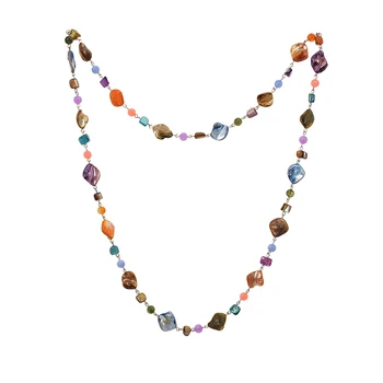 

BeUrSelf Long Colorful Shell Necklace Round Glass Beaded Crystal Natural Shell Ethnic Strand Necklace Women Jewelry Dropshipping