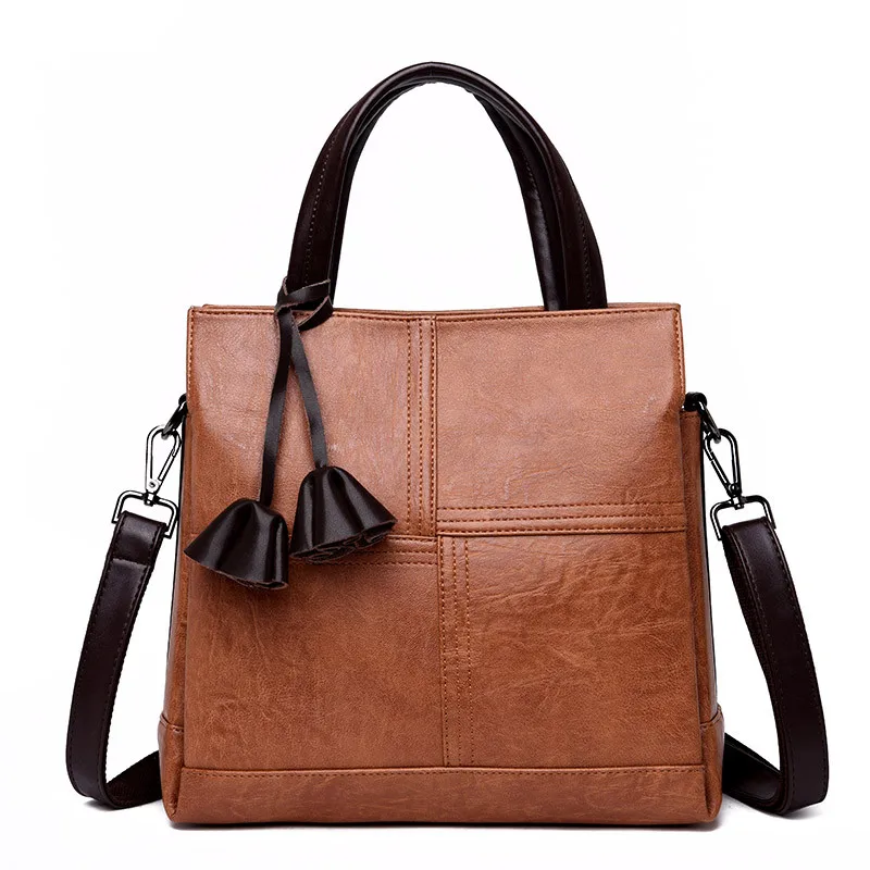 

Three Pocket Vintage Handbags For Women 2018 Black Female Leather Handbag High Quality Big Bags Top-handle Bags Casual Tote Sac