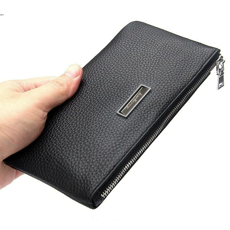 

Man Wallet Genuine Leather Purse Men's Wallet with Cell Phone Bag Ultra-thin Long Zipper Wallet for Men Slim Clutch Purse Male