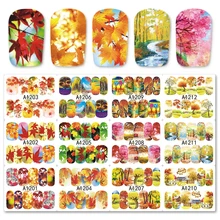 12 видов конструкций наклейки для ногтей на осень, набор кленовых листьев, тыквы, благодарения, переводные наклейки для ногтей, фольга, декор для маникюра, TRBN/A