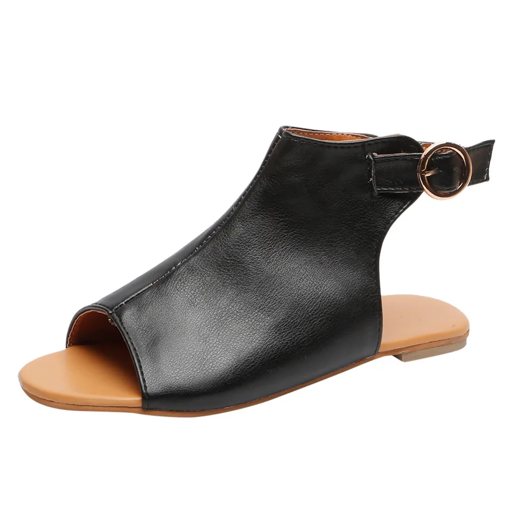 SAGACE; Простые Летние женские модные однотонные Босоножки с открытым носком в римском стиле; повседневные туфли с открытым носком; мелкий ремень с пряжкой - Цвет: Черный