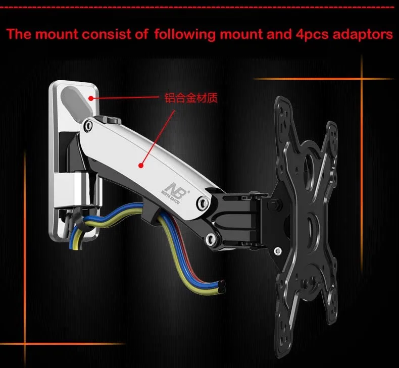 NB F350 4"-50" 8-16 кг газовая пружина алюминиевый жк плазменный Телевизор настенный кронштейн для ЖК-монитора Черный 300X300 400X400