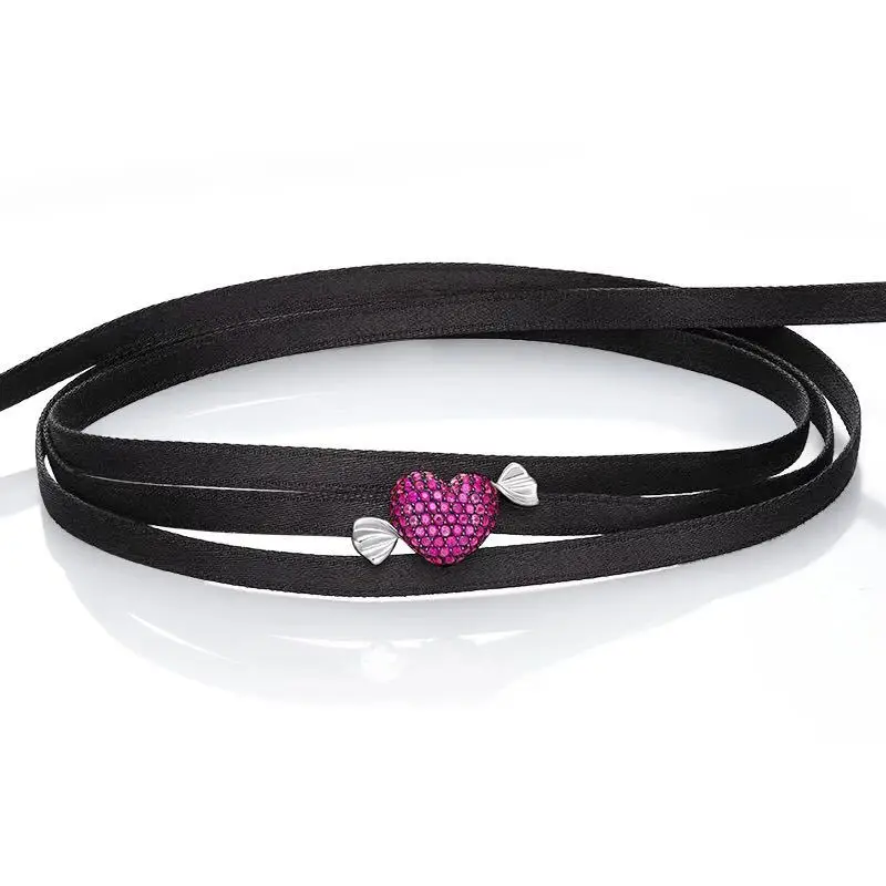 

New Sweet Zircon Heart Shape Ribbon Collar Creative Lady choker Necklace Jewelry Sale ZK40