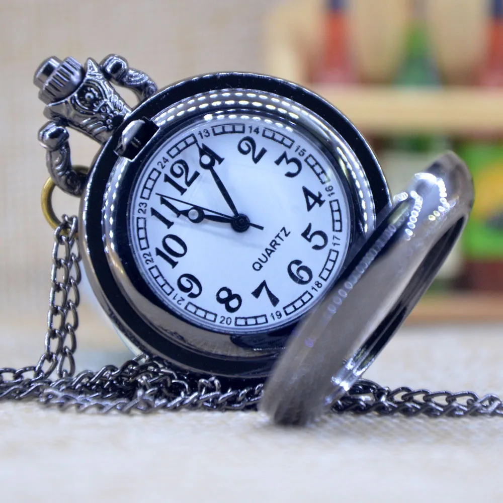 New-Arrivals-Black-can-be-affixed-photo-Steampunk-Quartz-Pocket-Watch-Analog-Pendant-Necklace-Mens-Womens