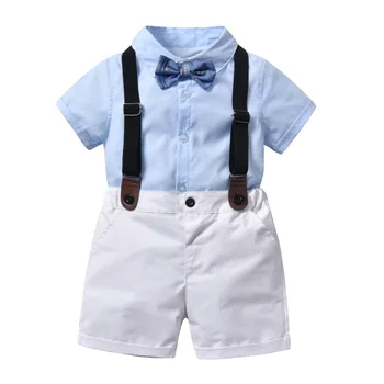

Summer Baby Boys gentleman Short Sleeve Tops Shirt with Bowknot+ Short Pants Children Casual Outfits Fashion Sets for 0-4T