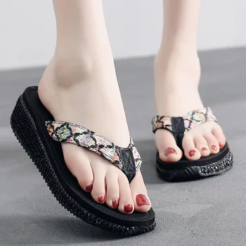 

womens raffia style Slippers Fashion Flower 2019 Flip Flops Beach Platform Sandals Wedges Shoes LOW heel 5cm