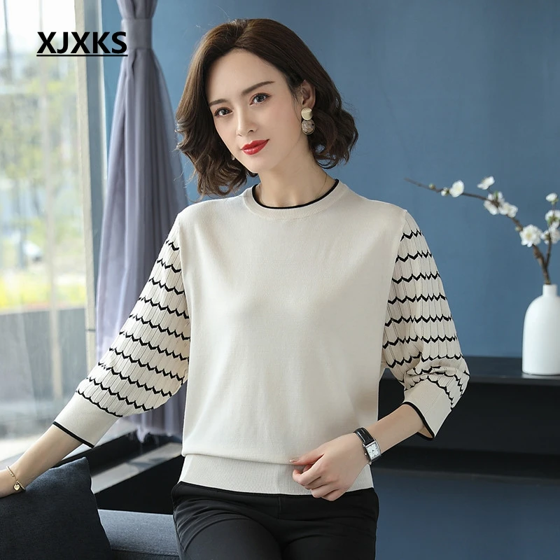 

XJXKS Summer Tops For Women 2019 Thin Splice Stripe Bat Sleeve Young Women Tee Shirt Femme Korean Style Breathable Women Tops