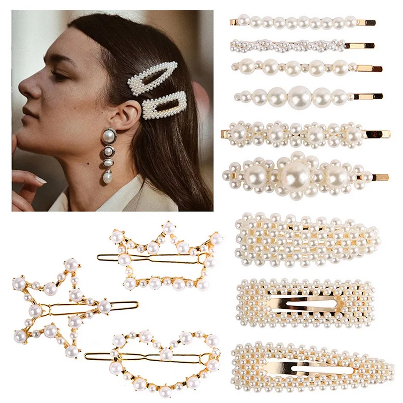

12 Styles Fashion Pearl Hair Clip Elegant Korean Design Pearl Metal Hair Clips Hairpin Hair Styling Accessories For Women Girls