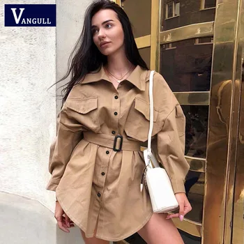 

VANGULL England Style Jacket Coat For Women Fashion Spring Streetwear Sashes Korean Clothes Cotton Long Sleeve Autumn Long Coat