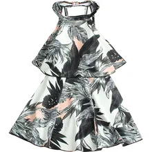 Новое летнее платье с высоким воротом Ретро Цельный с рисунком юбка Плавание, в ассортименте большие Размеры Для женщин ванный комплект Плавание костюм Плавание пляжная одежда, платье