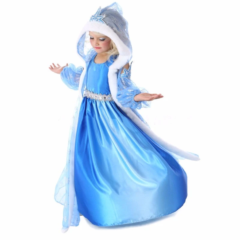 Girls Dresses Summer 2016 Girl Dress Children clothing Anna Blue Movie Dress + Red Cape Girl Princess Dresses Cosplay Costumes children dress